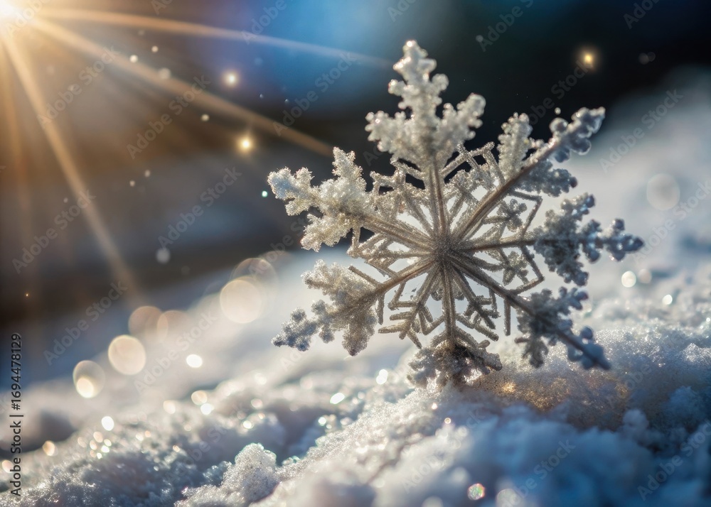 Fototapeta premium Close-up shot of a single snowflake gently falling through the air