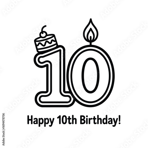 Happy tenth birthday celebration candle number ten with cake