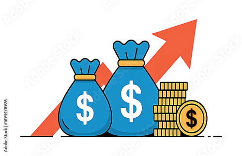 Dynamic visual representation of financial growth, successful investments, and increasing profits leading to wealth accumulation and economic prosperity