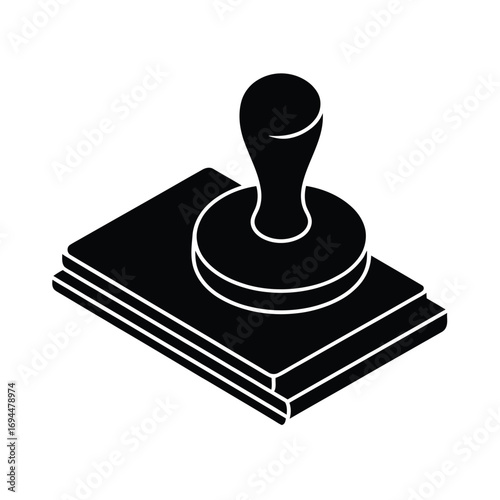 Black silhouette of a rubber stamp on a stack of papers