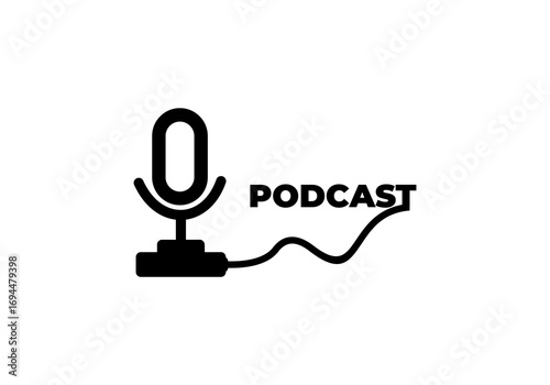 podcast microphone icon with cable connected letter T logo vector