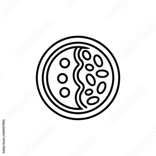 Simple line art icon of a petri dish with cultures
