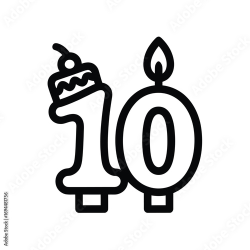Number 10 birthday candle with frosting and cherry topper
