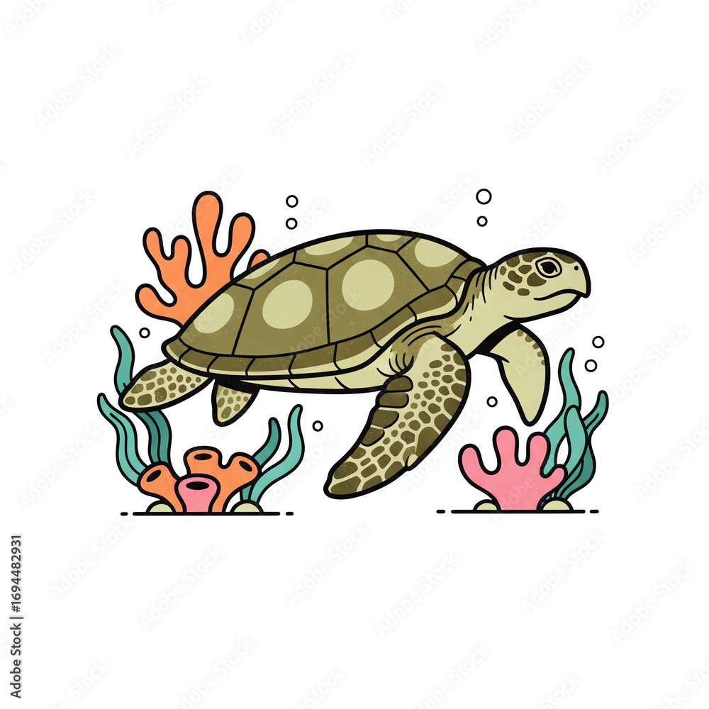 Fototapeta premium Retro 2D Sea Turtle