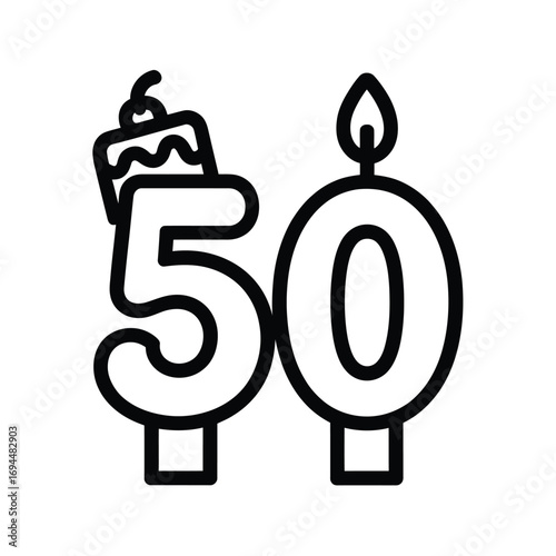Outline of fifty number candles with cake topper for birthday celebration