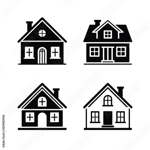 Collection of four distinct stylized house icons in vector eps format silhouette vector white background