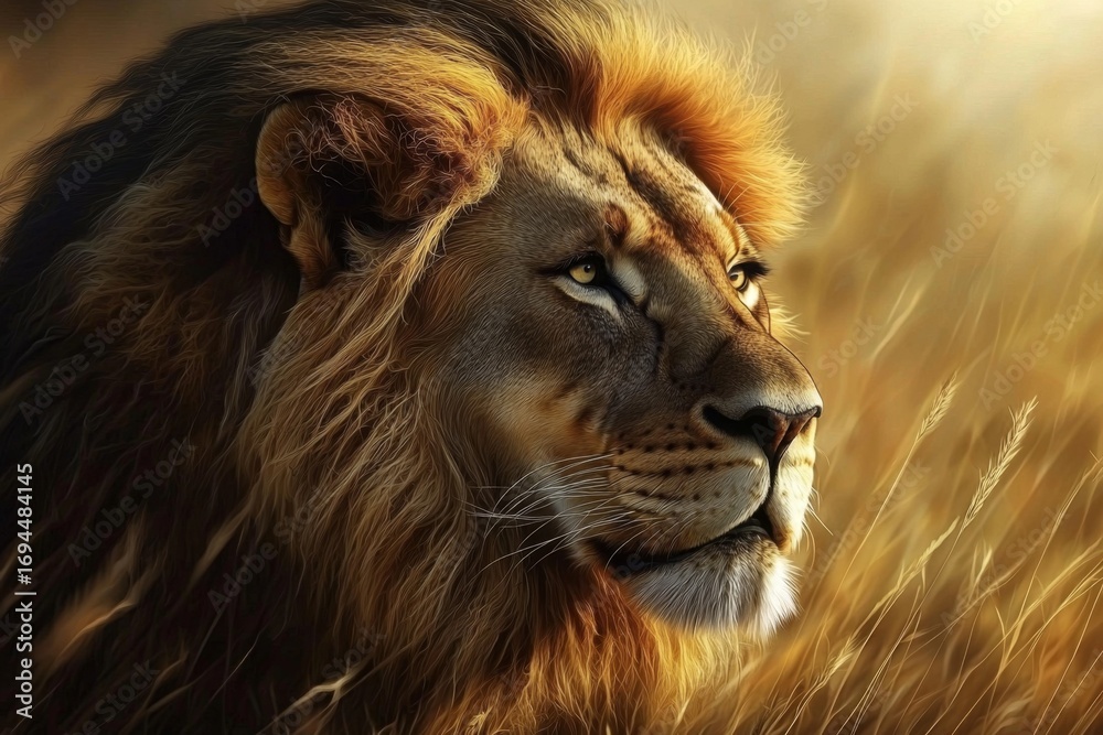 Naklejka premium Majestic African Lion Roaming the Savannah