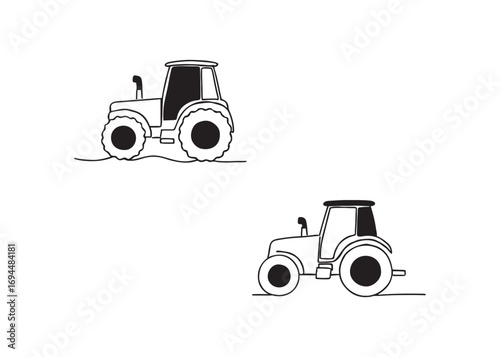 Tractor continuous line art drawing, Outline line art tower crane. Vector illustration. Editable modern stroke.