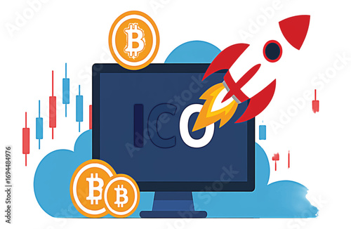 ICO Rocket Launching Digital Currency Cryptocurrency Business Growth