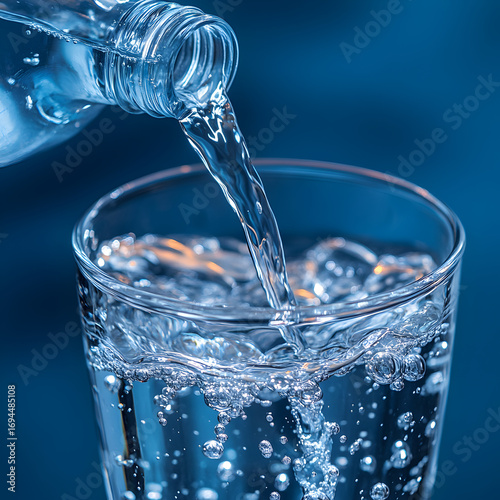 Close-up image of a bottle pouring fresh water