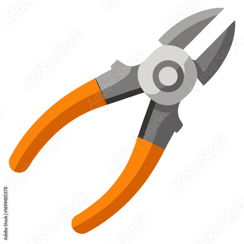 Orange handled pliers tool metal grey vector on white background.