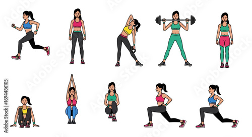 vector fitness woman character set