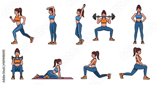 woman character set fitness set vector