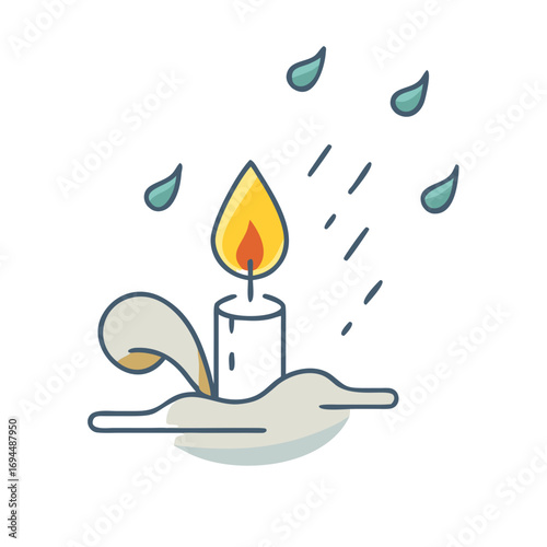 Vector art of candle with rain, symbolizing sadness