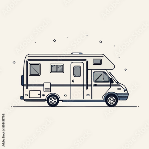 Rv camper van silhouette isolated on white background