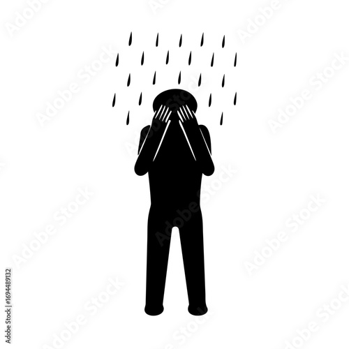 Vector art of silhouette of a person crying, depression