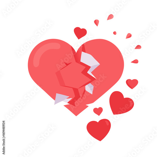 Vector art of broken heart with cracks, love concept