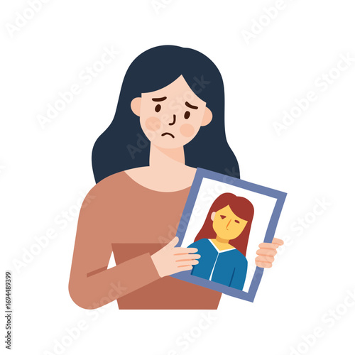 Vector art of sad woman holding a picture