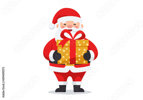 Cheerful Santa Claus Holding a Festive Gift, Spreading Holiday Joy and Christmas Cheer, Perfect for Greetings and Seasonal Designs, Originally Created as Vector Art