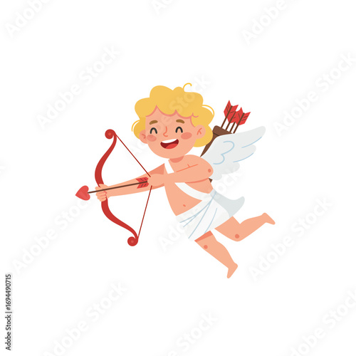 Adorable cupid aiming heart arrow for Valentine's Day love celebration, perfect for greetings cards and romantic designs, expressing affection and joy