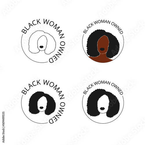 Black women owned label for business. Afro girl icon