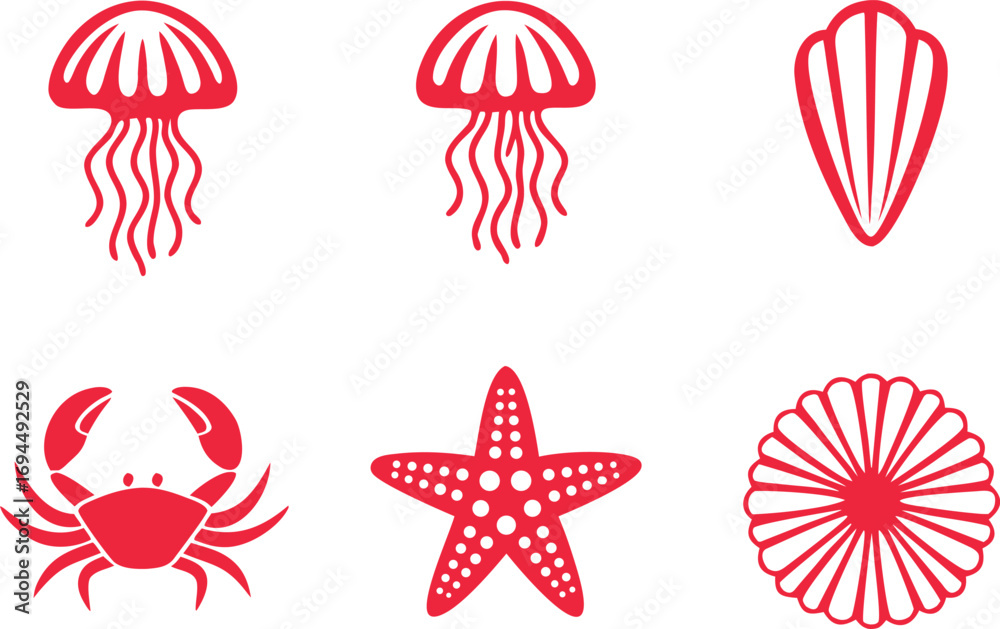 Obraz premium Decorative Invertebrate Marine Life Illustration Set. Creative Marine Life Invertebrate Artwork Collection. Beautiful Invertebrate Marine Life Decorative Design. Unique Marine Life Invertebrate