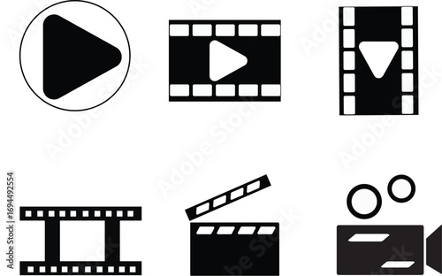 A Set of Movie filmstrip, video icon, pelicules and movie premiere. Flat design style. 