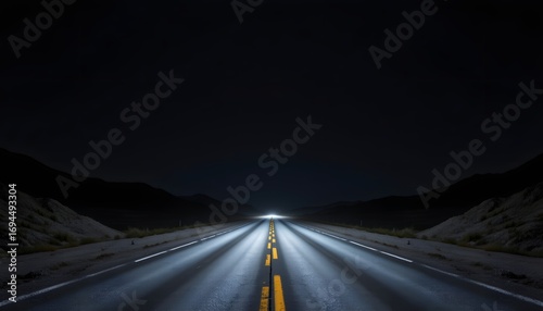 road glowing against a pitch black void, surreal minimalism.