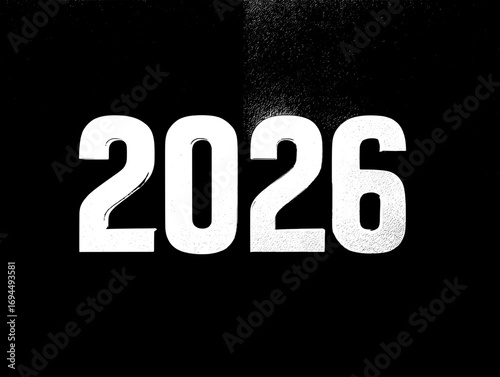 3D rendering of bold cut-out number "2026" with dramatic shadow on red and green background, for new year banner, corporate logo, futuristic design