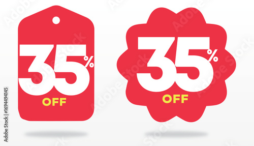 35% off, advertising, market, promo, poster, price, value, sign, store, offer, sticker, tag, label, sale, shop, product, shape. Icon, vector, set