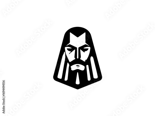 Iconic stylized portrait of a wise bearded man, evoking ancient wisdom and leadership qualities for branding.