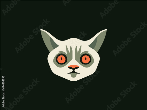 Whimsical cat face with large, expressive eyes and a playful nose, perfect for playful branding