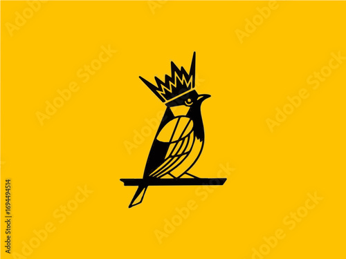 Charming bird with regal crown perched confidently, exuding unique personality and artistic flair.