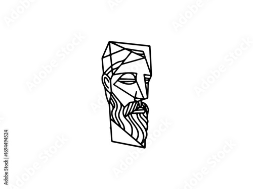 Modern geometric portrait of thoughtful bearded man, clean line art, abstract profile, intellectual vibe
