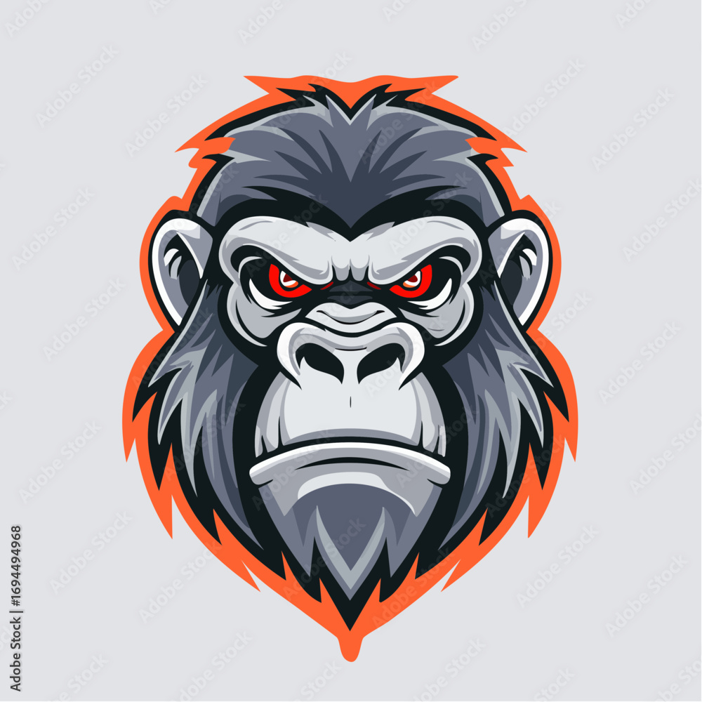 Fototapeta premium A Striking Gorilla Mascot Logo with Intense Red Eyes