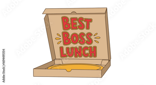 Open pizza box with the words "Best Boss Lunch" displayed, suggesting a celebratory lunch.