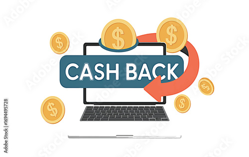 Online cash back reward program vector illustration. Digital financial incentive and money saving concept
