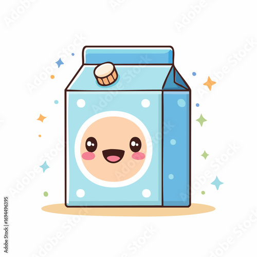 Cute Smiling Milk Carton Drink Box Vector Illustration