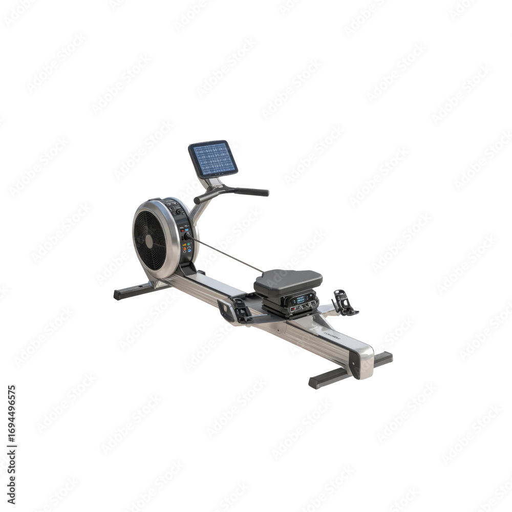Naklejka premium Modern Rowing Machine with Digital Display for Home Gym Fitness