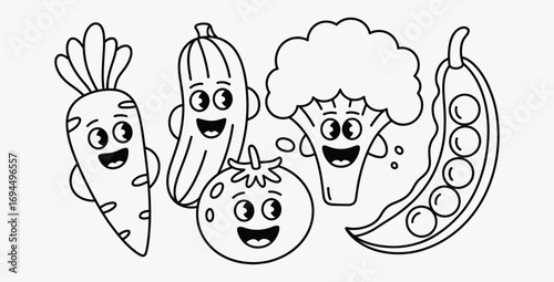 Cheerful Cartoon Vegetables Illustration for Kids Coloring Book Page Fun Design