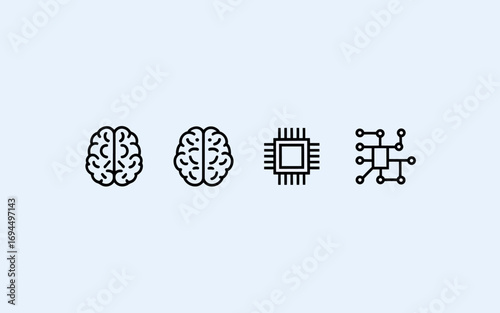 Artificial Intelligence and Brain Technology Vector Illustrations of AI Concepts and Brain Integration