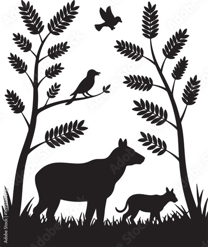 Silhouette animal in nature silhouttee vector
on white background