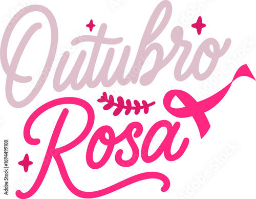 Outubro Rosa Português Lettering Vetor