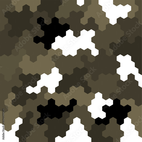 Hexagonal camouflage pattern. Geometric military camo hexagonal pattern for army and hunting print. Vector illustration