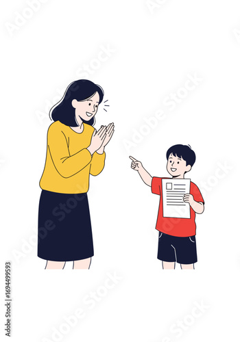 Proud mother applauds her son achievement for his excellent schoolwork report card