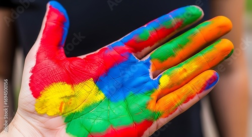 Colorful hand art painting creative expression artistic vibrant colors handprint design idea