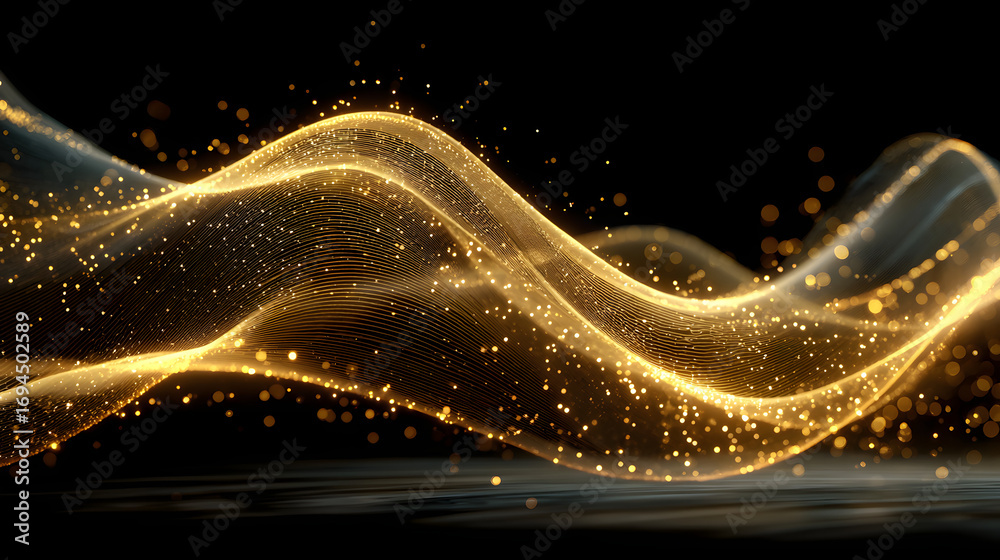Fototapeta premium Abstract modern luxury golden wave lines gold partices with lighting effect onblack background