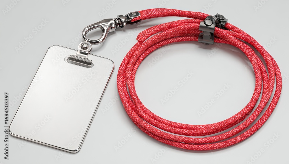 Fototapeta premium Red lanyard with blank ID card