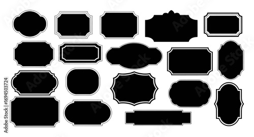 Collection of Black Decorative Labels and Frames on White Background