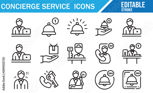 Collection of Concierge Service Icons for Customer Assistance, Editable Vectors